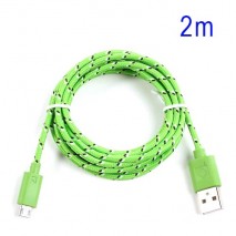Cable cargador USB con conector micro USB nylon 2M verde
