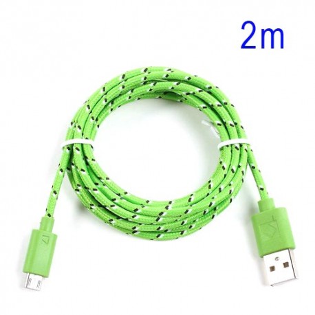 Cable cargador USB con conector micro USB nylon 2M verde
