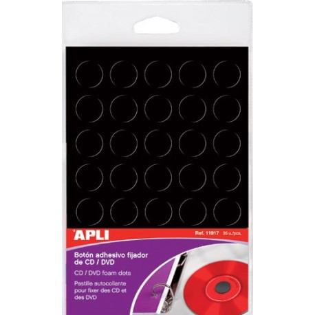 Bolsa boton negro Apli adhesivo fijador CD/DVD 18 mm, 35 unidades