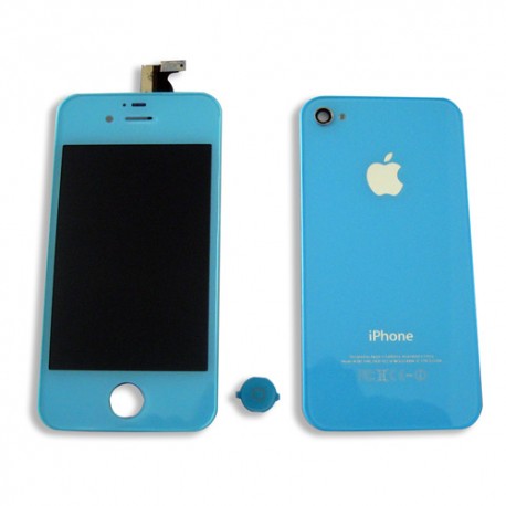 Kit cambio de color LCD + Tactil + Boton Home y Tapa trasera para iPhone 4S A1387  color azul claro