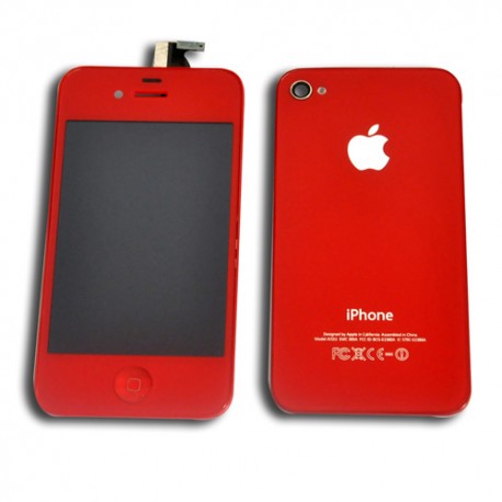 Kit cambio de color LCD + Tactil + Boton Home + Tapa trasera para iPhone 4 A1332 / A1349  color rojo