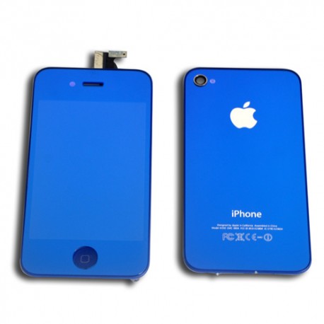 Kit cambio de color LCD + Tactil + Boton Home + Tapa trasera para iPhone 4 A1332 / A1349  color azul