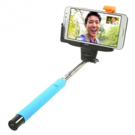 Soporte extensible selfie bluetooth con disparador para telefonos moviles y camaras azul