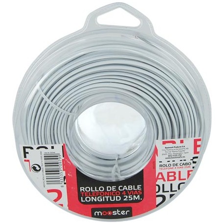Rollo de cable telefonico 4 vias longitud 25 m,