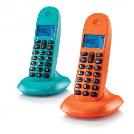 Telefono Inalambrico Duo DECT MOTOROLA C1002 Naranja Azul