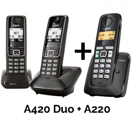 KIT INALAMBRICOS DECT GIGASET A420 DUO + A220  color Negro