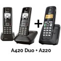 KIT INALAMBRICOS DECT GIGASET A420 DUO + A220  color Negro