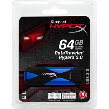 Memoria USB Kingston Datatraveler Hyperx 3,0 - unidad flash USB - 64 GB - negro, azul dthx30/64GB US