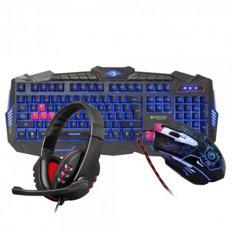Kit gaming Woxter GM26-004 STINGER FX 80 mega kit (teclado retroiluminado + raton + alfombrilla+auri