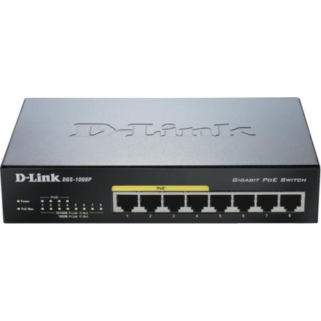 Switch D-LINK DGS-1008P conmutador - sin gestionar - 8 x 10/100/1000 sobremesa - POE