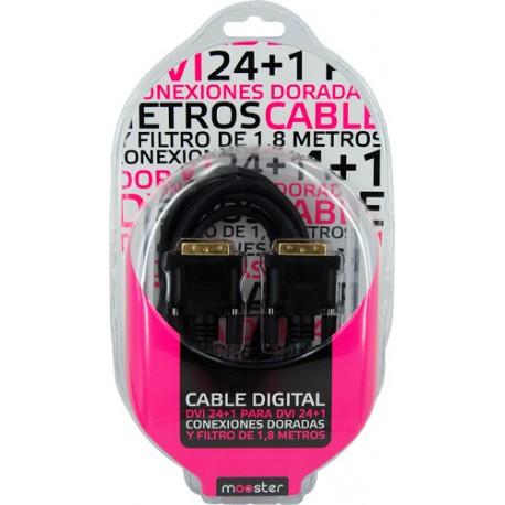 Cable Mooster DVI 24+1 para DVI 24+1 1,3 a, conexiones doradas con filtro de 1,8 m,