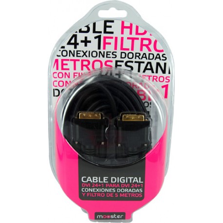 Cable Mooster DVI 24+1 para DVI 24+1 1,3 a, conexiones doradas con filtro de 5 m,