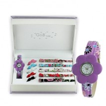 Set reloj infantil + 5 correas extra+ 5 aros intercambiables flor G&B RG-43590