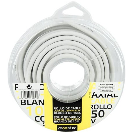 Rollo de cable coaxial de antena 75 ohm 5C2V  blanco de 10 m,