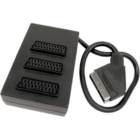 Euroconector 21 pins macho a 3 hembras de 0,4 m, negro