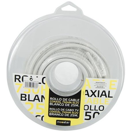 Rollo de cable coaxial de antena 75 ohm 5C2V blanco de 25 m,
