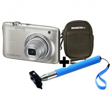 Camara digital Nikon S2900 plata 20Mpx+ estuche + palo selfie
