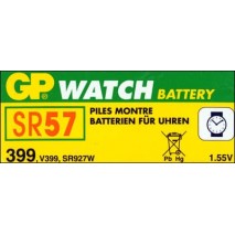Caja de 10 pilas GP reloj SR 57, GP 399, SR 0927W oxido de plata (9,50 d, x 2,70 alt,) 1,5 v, 55 mAh