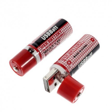 Pack 2 unidades pila AA recargable por USB roja