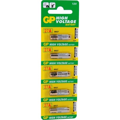 Blister 5 pilas GP 27A 12 v, alcalina (7,70 x 28 mm,)