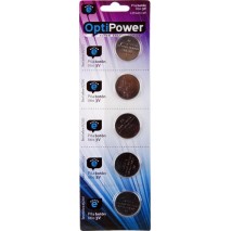 Blister 5 pilas CR2016 Optipower Litio (20 mm, d, x 1,60 alt,) 3 v, 72 mAh,