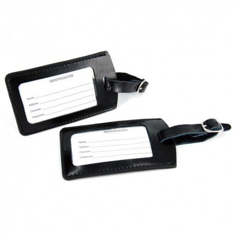 Solapa con 2 pcs tarjetas identificadoras de maletas de piel color negro
