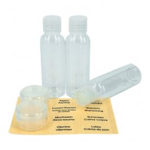 Bolsa PVC con kit de botellas para liquidos de viaje