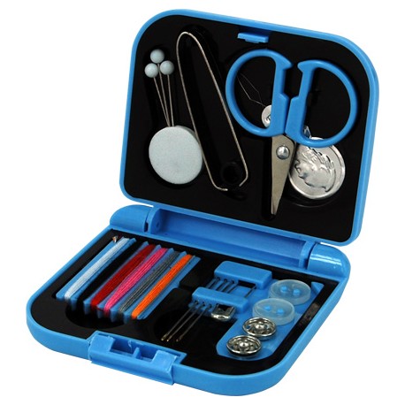 Caja con kit de costura de viaje