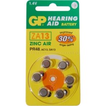 Blister 6 pilas audio GP  ZA013-B6 equivale a 13AE Zinc Aire PR48 (7,9 d, x 5,40 alt,) 1,4 v, 1,4 mA