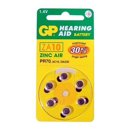 Blister 6 pilas audio GP  ZA010-B6  equivale a 10 AE
