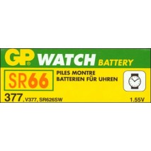 Caja de 10 pilas reloj SR 66, GP 377, SR626SW, oxido de plata ( 6,80 d, x 2,60 alt,) 1,5 v, 25 mAh,