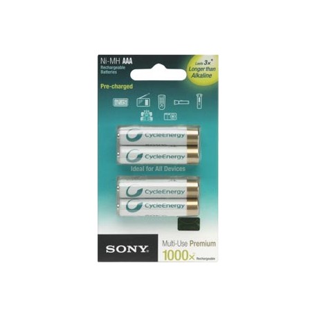 Blister 4 baterias o pilas 800 AAA blue Sony NI-MH 1,2 v, 800 mAh, Clycle Energy recargables