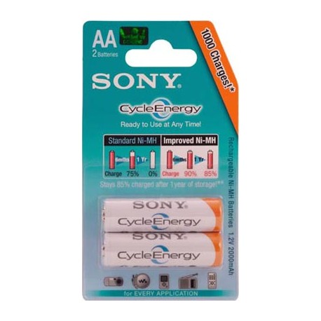 Blister 2 baterias o pilas Sony 2000 AA blue NI-MH 1,2 v, 2000 mAh, recargables