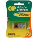 Blister pila GP CR123A especial foto DL123A  Litio (16,90 d, x 34,50 alt, ) 3 v,