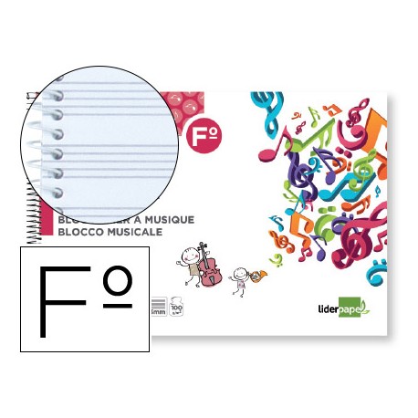 BLOC MUSICA LIDERPAPEL PENTAGRAMA 3MM FOLIO APAISADO 20 HOJAS 100G/M2