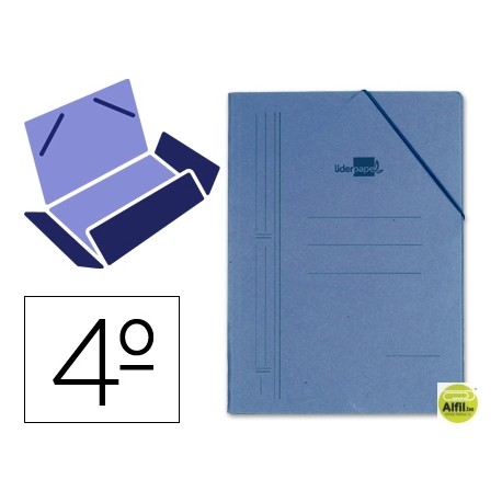 CARPETA LIDERPAPEL GOMAS CARTON AZUL ROMANO SOLAPAS CUARTO