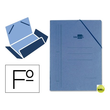 CARPETA GOMAS LIDERPAPEL FOLIO 3 SOLAPAS CARTON COMPACTO AZUL