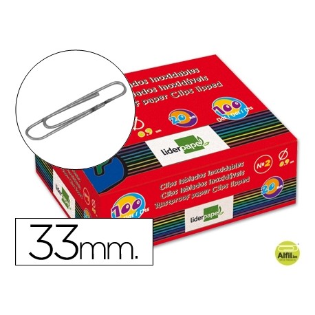 CLIPS LIDERPAPEL N. 2 LABIADOS33 MM CAJA DE 100 UNIDADES