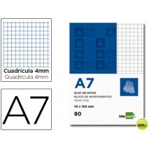BLOC NOTAS LIDERPAPEL CUADRO 4MM A7 80 HOJAS 60G/M2 PERFORADO