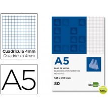 BLOC NOTAS LIDERPAPEL CUADRO 4MM A5 80 HOJAS 60G/M2 PERFORADO