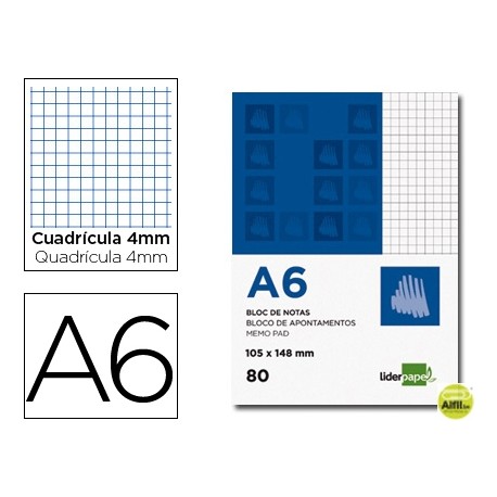 BLOC NOTAS LIDERPAPEL CUADRO 4MM A6 80 HOJAS 60G/M2 PERFORADO