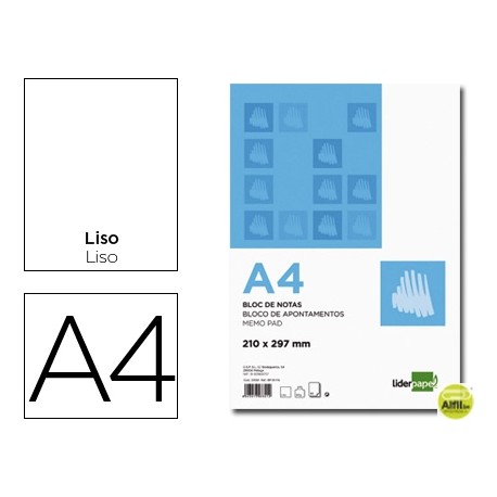 BLOC NOTAS LIDERPAPEL LISO A4 80 HOJAS 60G/M2 PERFORADO