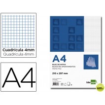 BLOC NOTAS LIDERPAPEL CUADRO 4MM A4 80 HOJAS 60G/M2 PERFORADO