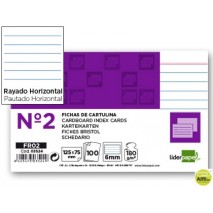 FICHA LIDERPAPEL RAYADA NÌ2 75 X 125MM PAQUETE DE 100 180G