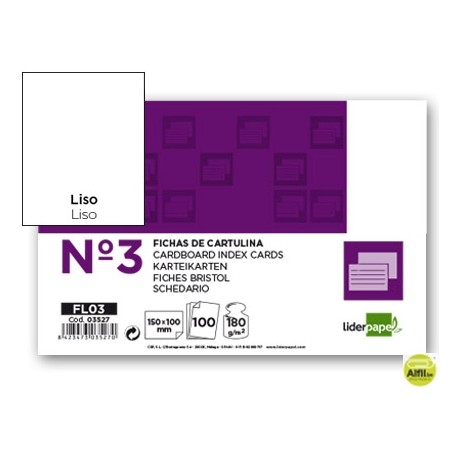 FICHA LIDERPAPEL LISA NÌ3 100X150MM PAQUETE DE 100 180G