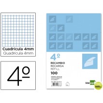 RECAMBIO LIDERPAPEL CUARTO APAISADO 100 H 2TCA-01 CUADRO 4 MM 2 TALADROS CON MARGEN