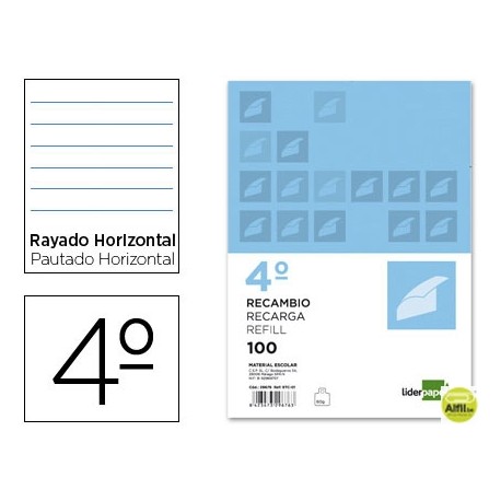 RECAMBIO LIDERPAPEL CUARTO 100 H 4TC-02 1 RAYA HORIZONTAL4 TALADROS CON MARGEN