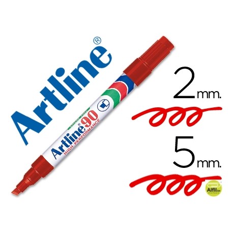 ROTULADOR ARTLINE MARCADOR PERMANENTE EK-90 ROJO -PUNTA BISELADA 5 MM -PAPEL METAL Y CRISTAL
