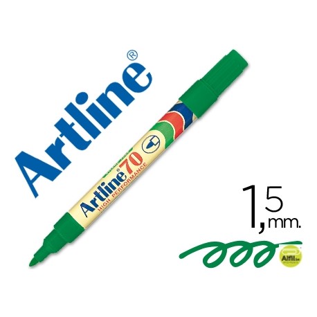 ROTULADOR ARTLINE MARCADOR PERMANENTE EK-70 VERDE -PUNTA REDONDA 1.5 MM -PAPEL METAL Y CRISTAL
