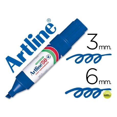 ROTULADOR ARTLINE MARCADOR PERMANENTE EK-50 AZUL -PUNTA BISELADA 6 MM -PAPEL METAL Y CRISTAL